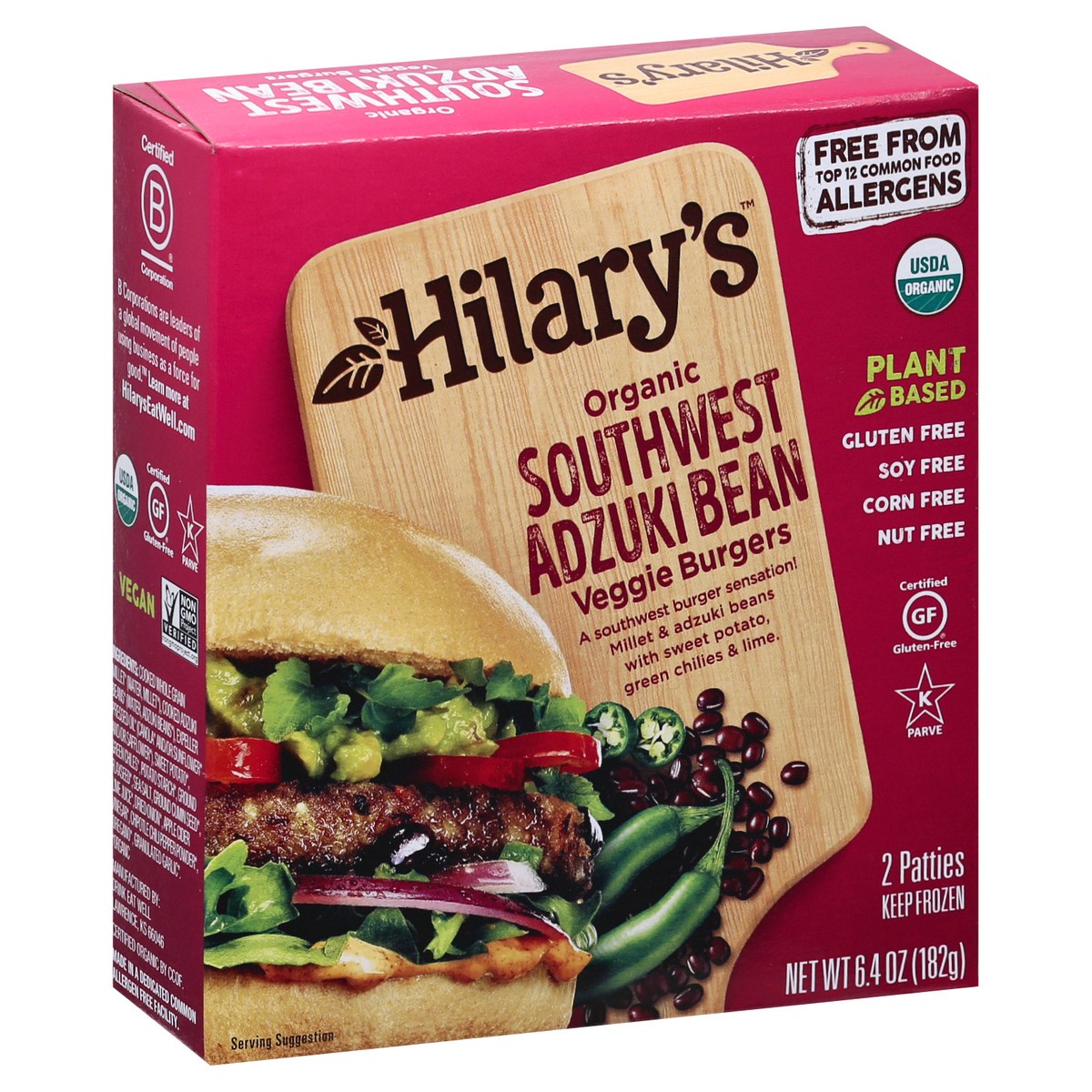 slide 2 of 9, Hilary's Organic Southwest Adzuki Bean Veggie Burgers 2 ea, 2 ct; 6.4 oz