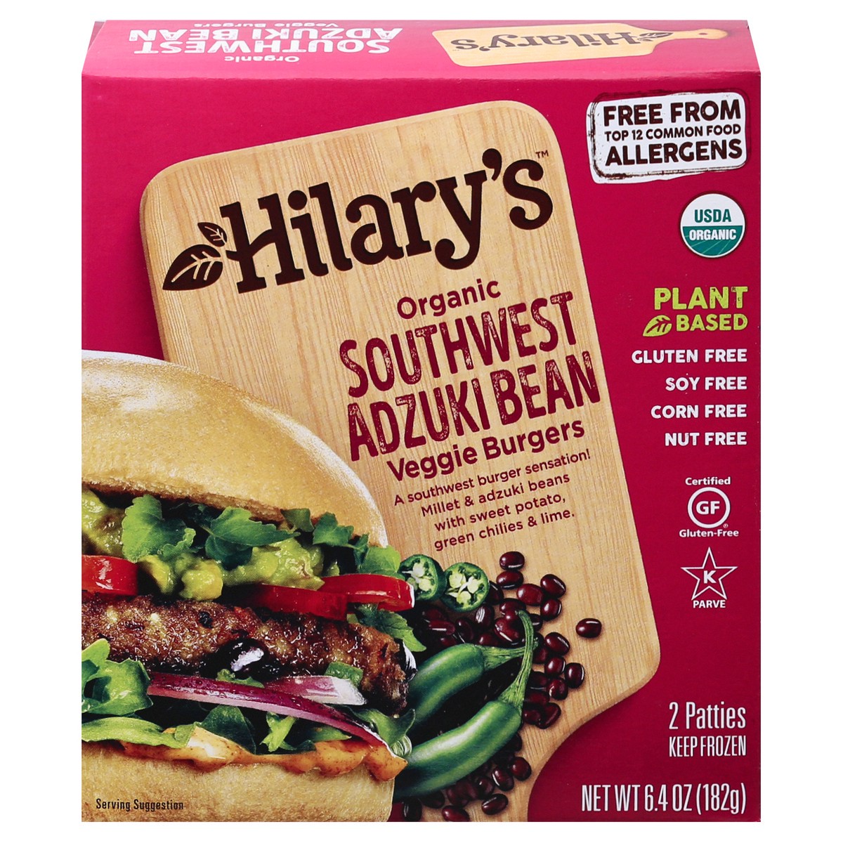 slide 1 of 9, Hilary's Organic Southwest Adzuki Bean Veggie Burgers 2 ea, 2 ct; 6.4 oz