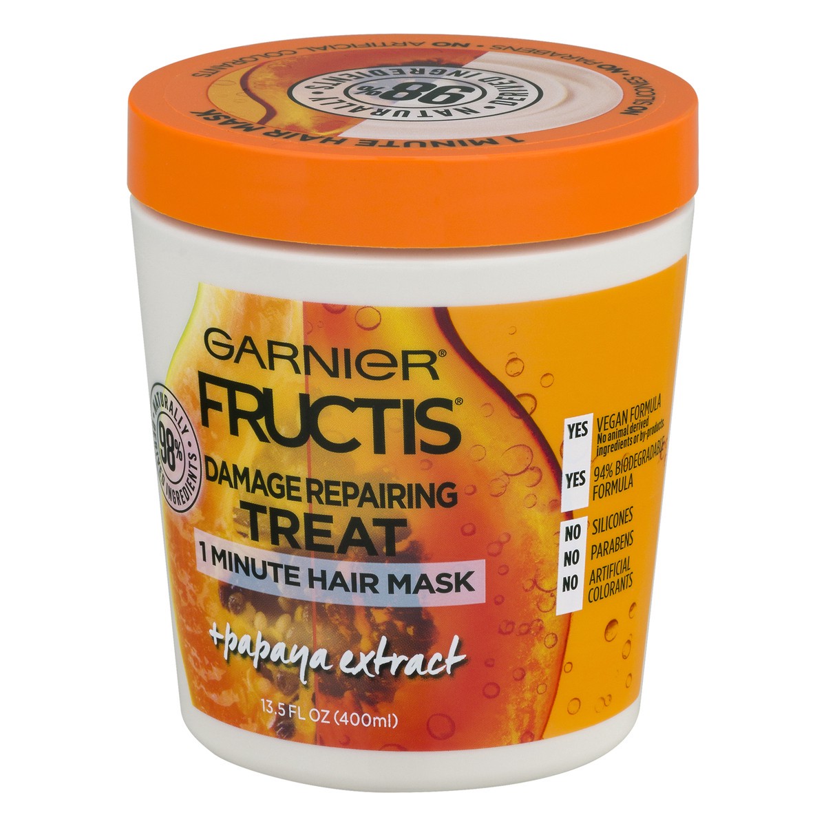 slide 3 of 9, Garnier Fructis Papaya Extract Damage Repairing Treat 1 Minute Hair Mask 13.5 oz, 13.5 oz