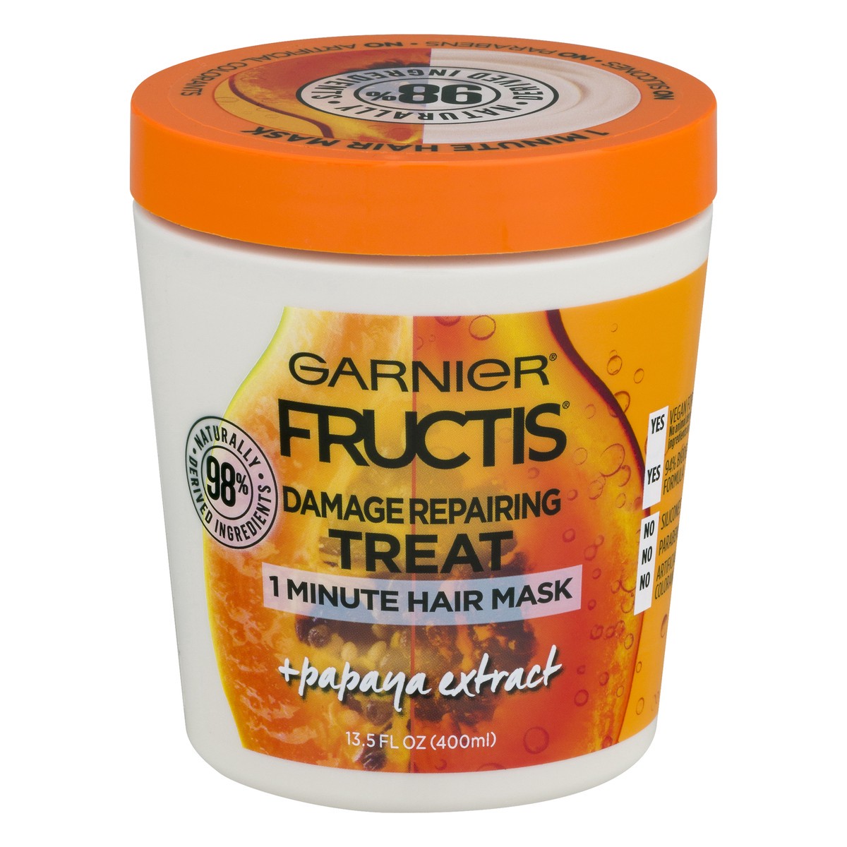 slide 1 of 9, Garnier Fructis Papaya Extract Damage Repairing Treat 1 Minute Hair Mask 13.5 oz, 13.5 oz