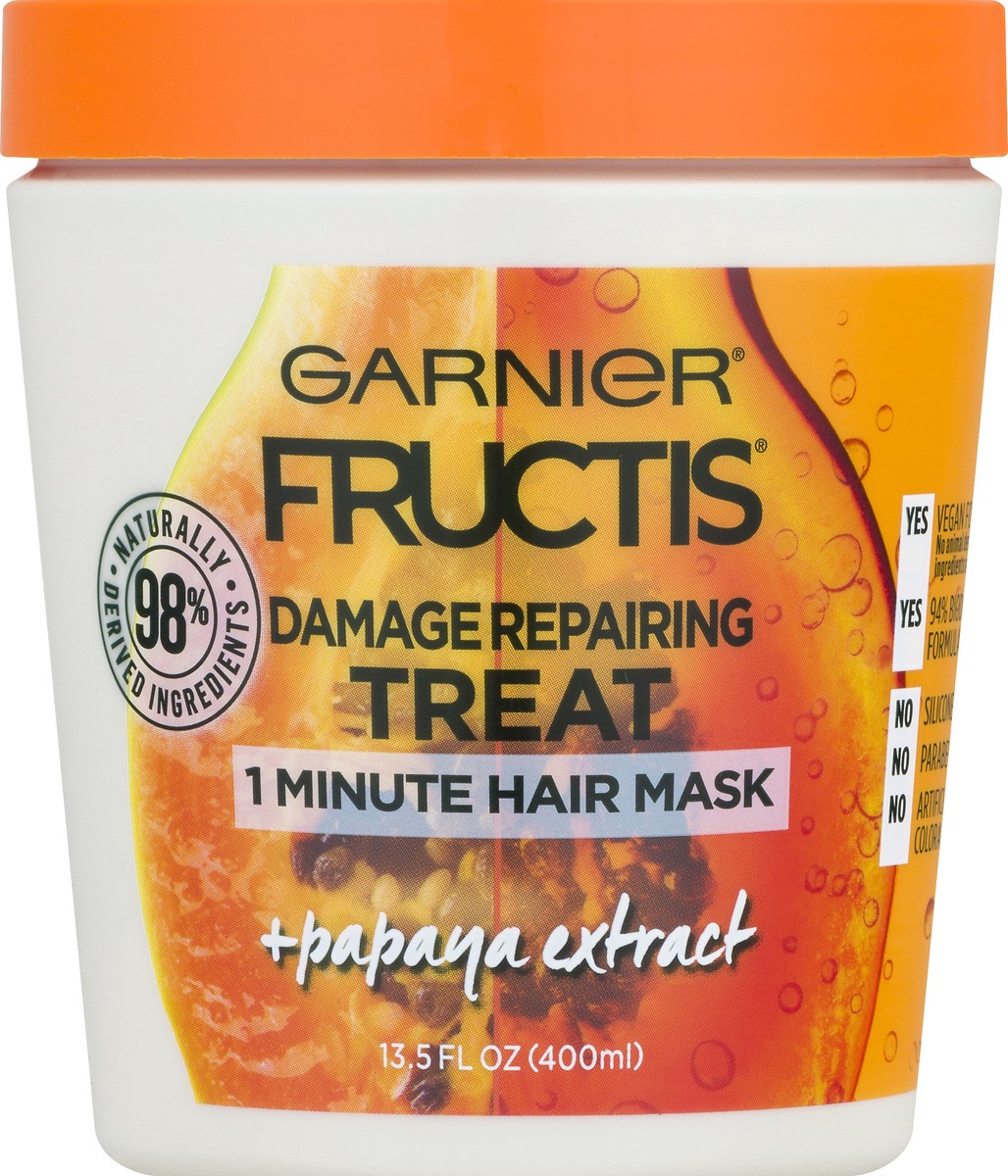 slide 1 of 9, Garnier Fructis Papaya Extract Damage Repairing Treat 1 Minute Hair Mask 13.5 oz, 13.5 oz