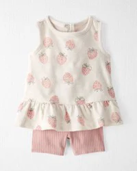 Littleplanet Baby Girl 2-Piece Top & Short Set Made with Organic Cotton in Strawberry Print - 18M