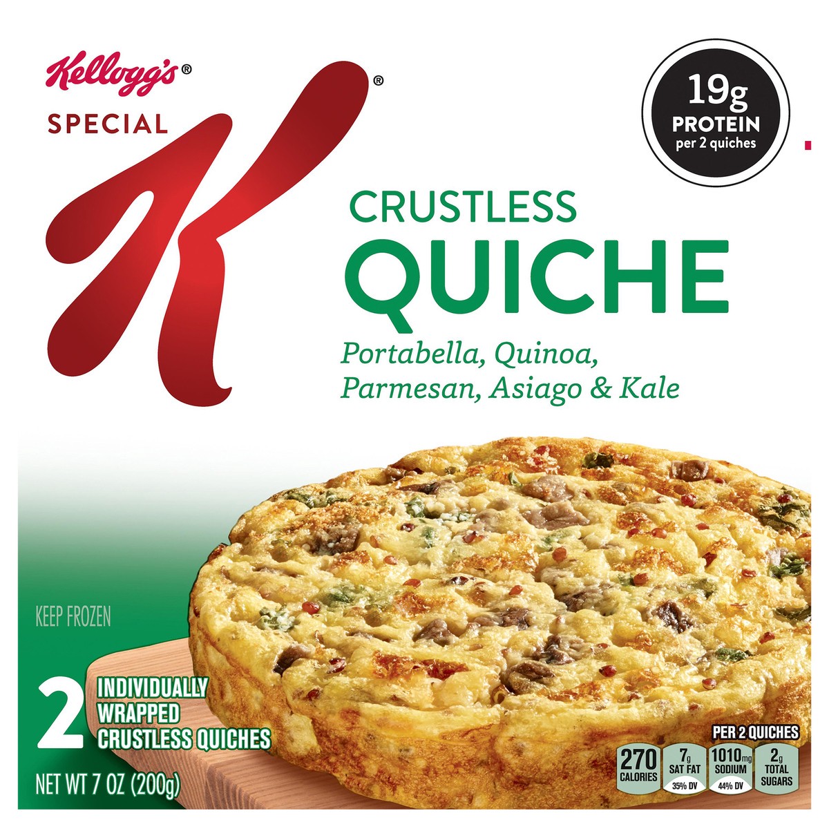 slide 1 of 10, Kellogg's Special K Portabella, Quinoa, Parmesan, Asiago and Kale Crustless Quiche, 7 oz
