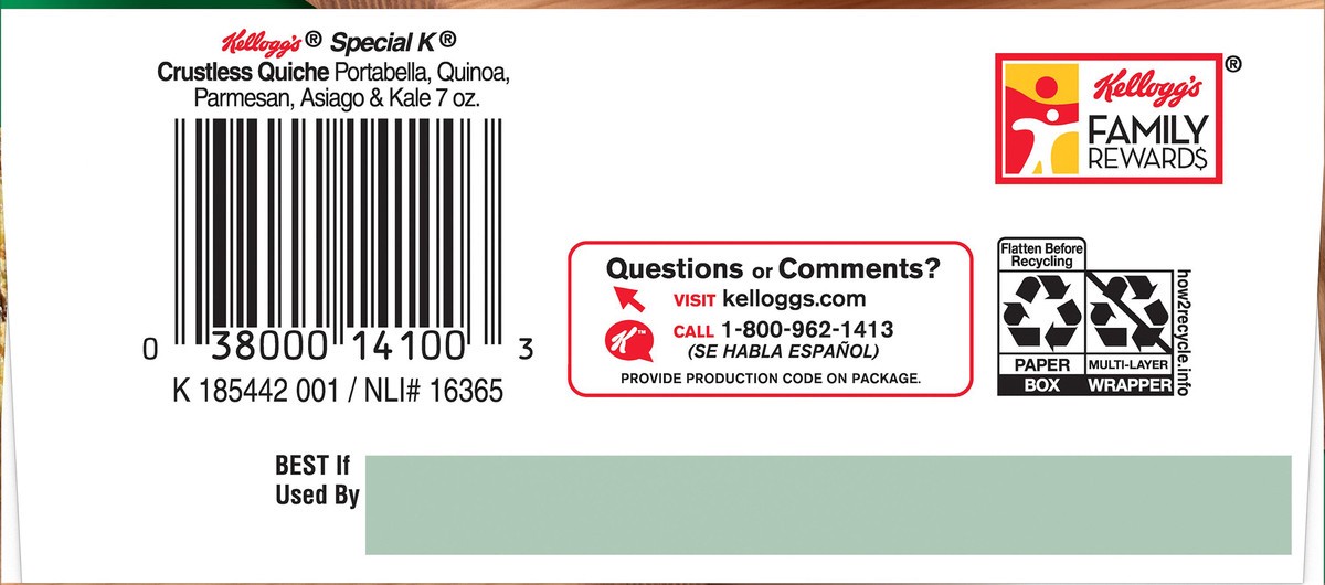 slide 7 of 10, Kellogg's Special K Portabella, Quinoa, Parmesan, Asiago and Kale Crustless Quiche, 7 oz