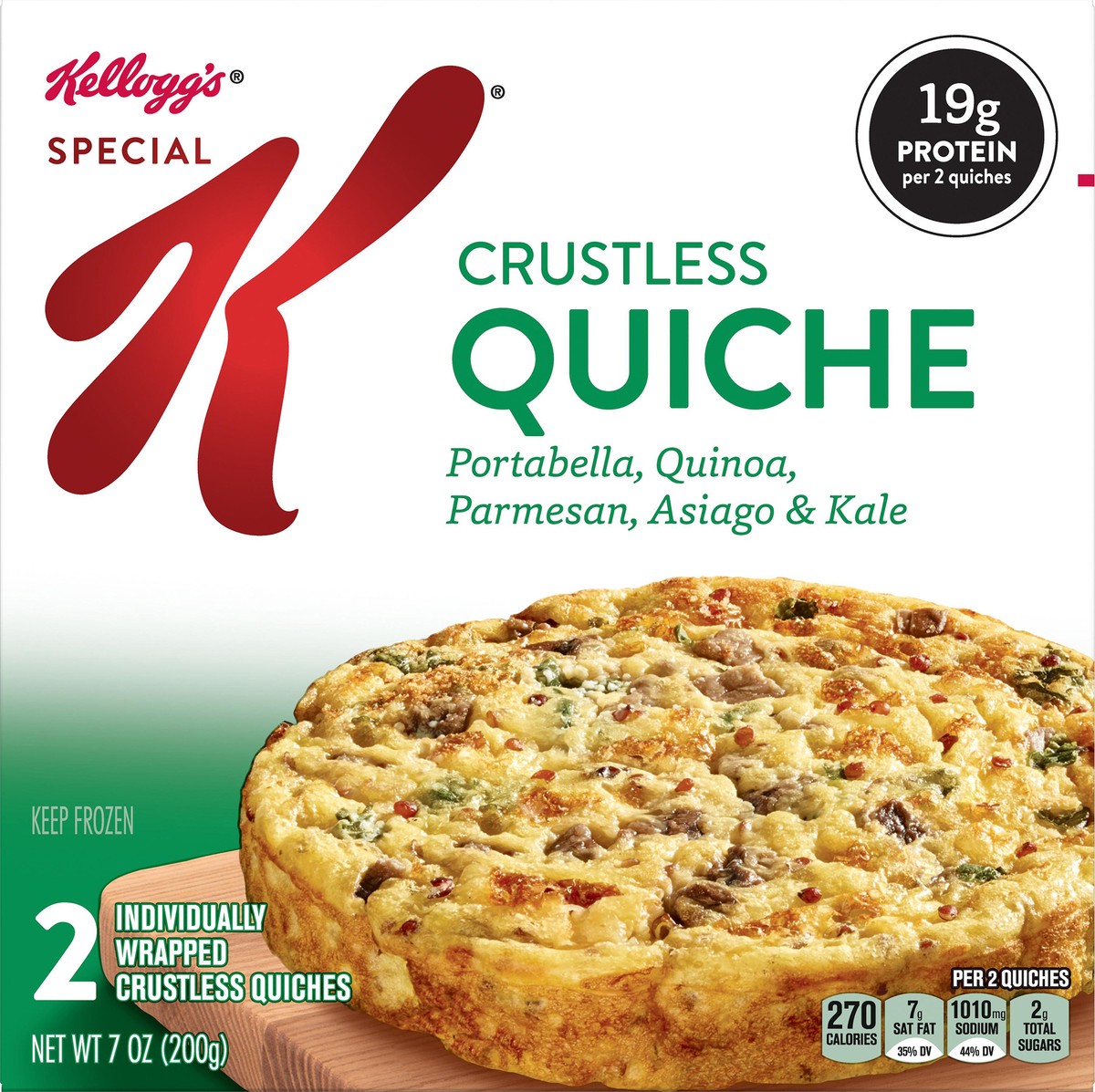 slide 8 of 10, Kellogg's Special K Portabella, Quinoa, Parmesan, Asiago and Kale Crustless Quiche, 7 oz