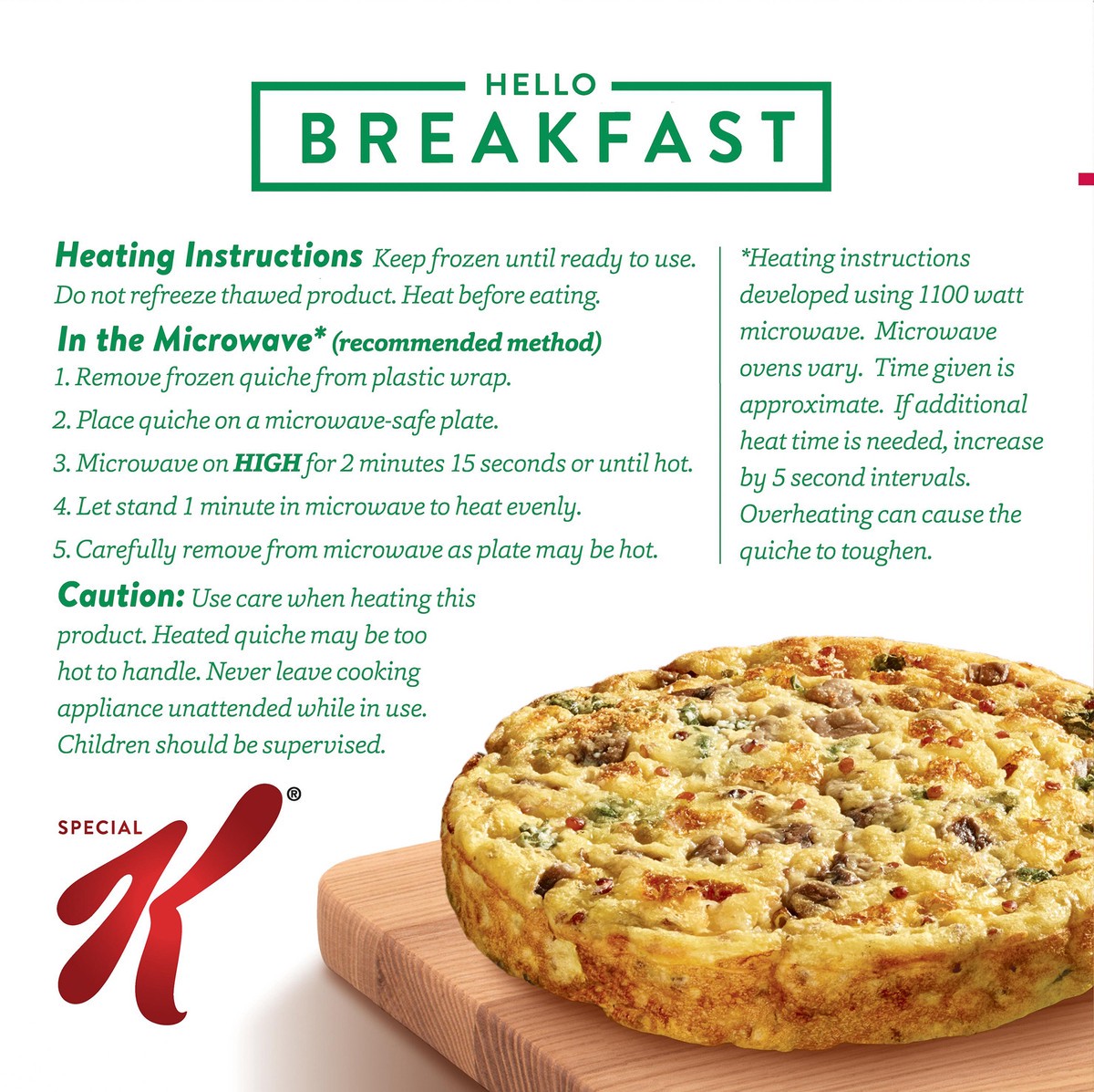 slide 9 of 10, Kellogg's Special K Portabella, Quinoa, Parmesan, Asiago and Kale Crustless Quiche, 7 oz