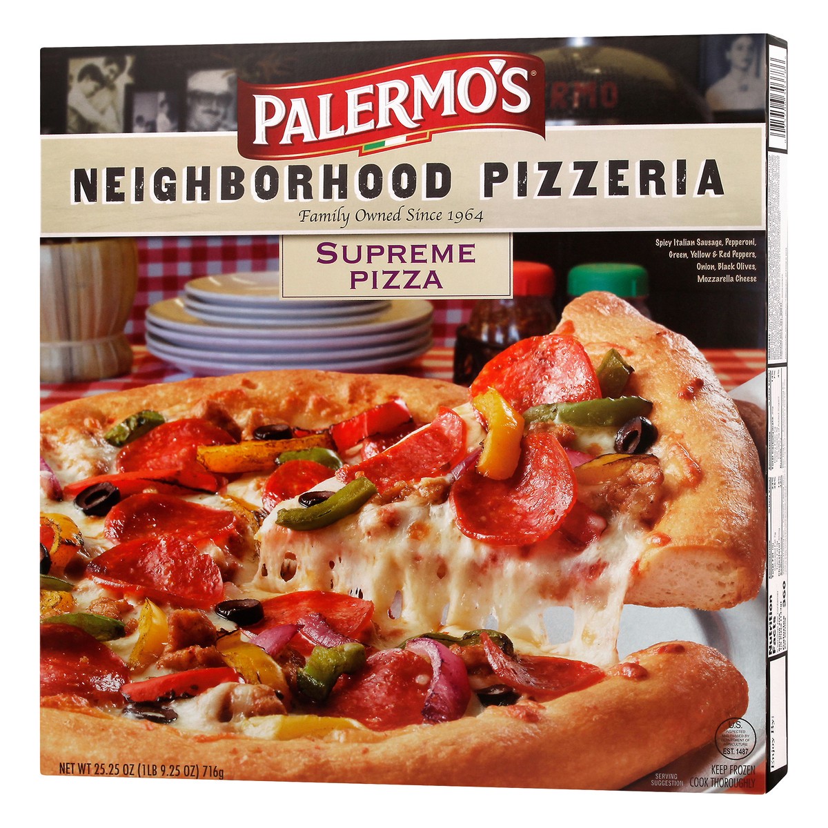 slide 3 of 9, Palermo's Neighborhood Pizzeria Supreme Pizza 25.25 oz Box, 25.25 oz