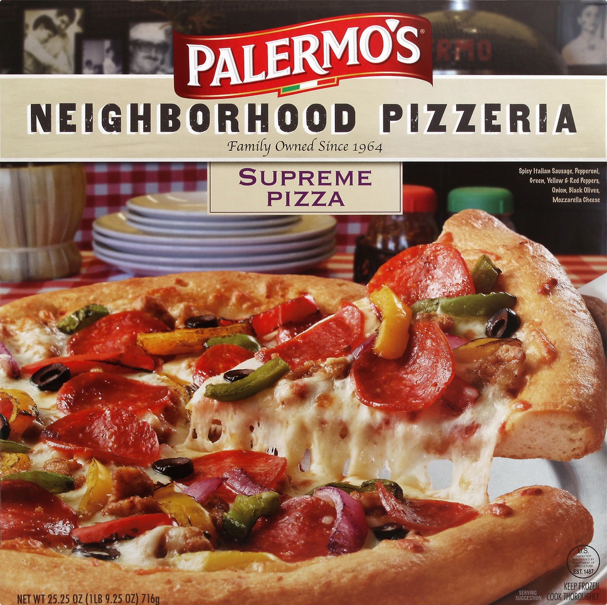 slide 6 of 9, Palermo's Neighborhood Pizzeria Supreme Pizza 25.25 oz Box, 25.25 oz