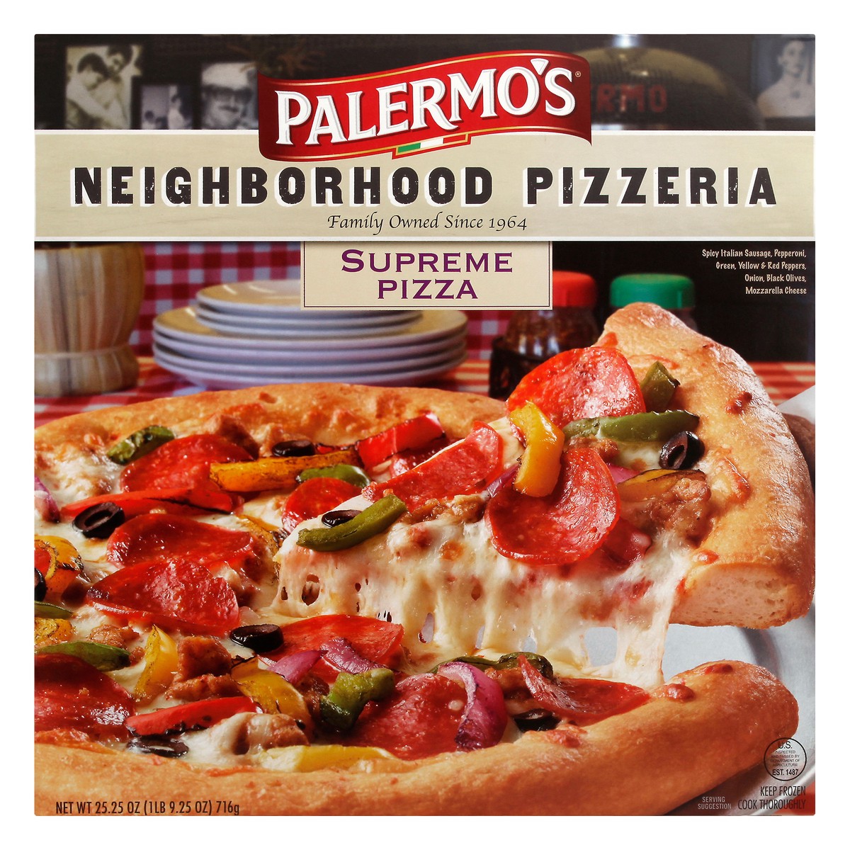 slide 1 of 9, Palermo's Neighborhood Pizzeria Supreme Pizza 25.25 oz Box, 25.25 oz