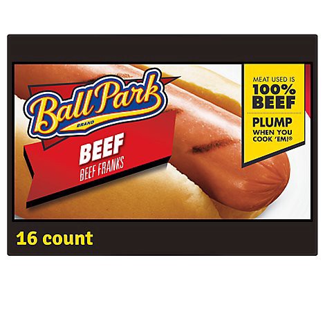 slide 1 of 1, Ball Park Bun Size Beef Hot Dogs - 16 Count, 16 ct