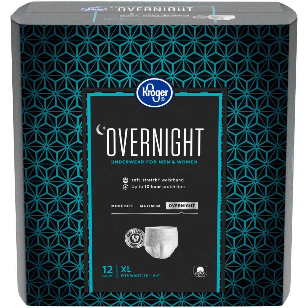 slide 1 of 4, Kroger Overnight Underwear For Women & Men Xl, 12 ct