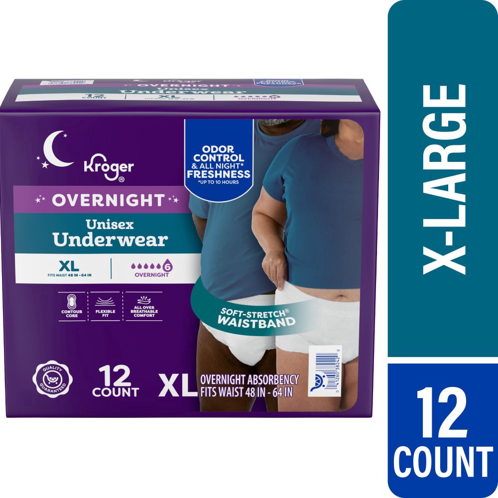slide 1 of 2, Kroger Overnight Underwear For Women & Men Xl, 12 ct