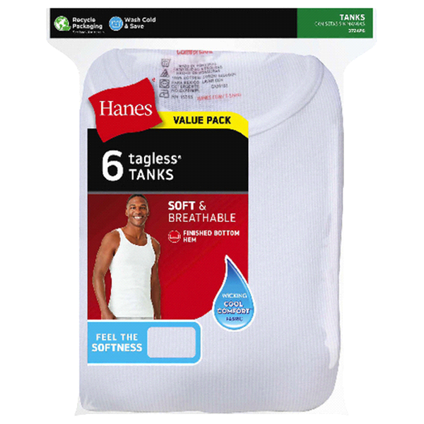 slide 1 of 3, Hanes Men's TAGLESS ComfortSoft White A-Shirt, Large, 6 ct