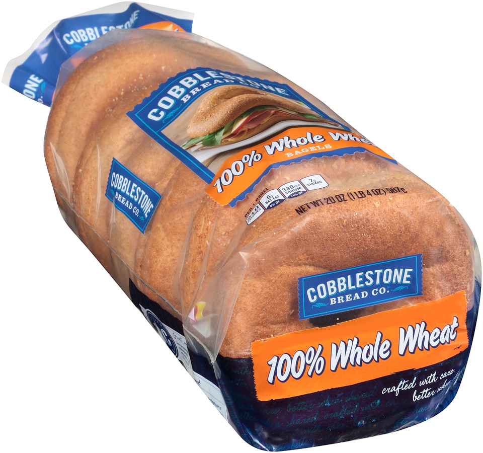 slide 1 of 1, Cobblestone Bread Co. 100% Whole Wheat Bagels, 20 oz