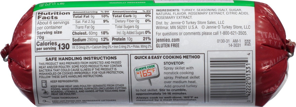 slide 2 of 7, JENNIE-O Italian Style Ground Turkey Sausage - 1 lb. chub, 16 oz