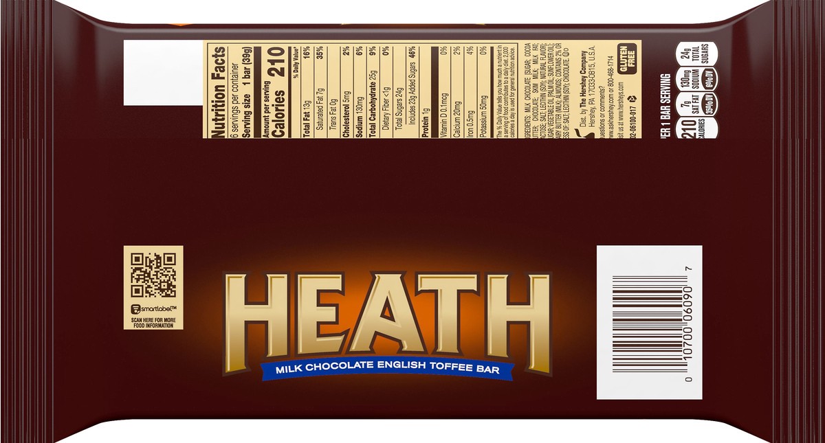 slide 2 of 3, Heath Chocolatey English Toffee Candy Bars, 1.4 oz (6 Count), 1.4 oz