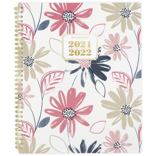 slide 1 of 8, At-A-Glance 13-Month Badge Floral Academic Weekly/Monthly Planner, 8-1/2'' X 11'', Multicolor, July 2021 To July 2022, 1535F-905A, 1 ct