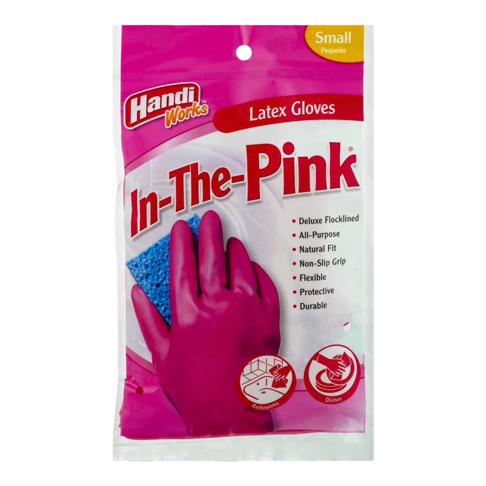 slide 1 of 1, Handi Works In-The-Pink Latex Gloves, Small, 1 ct