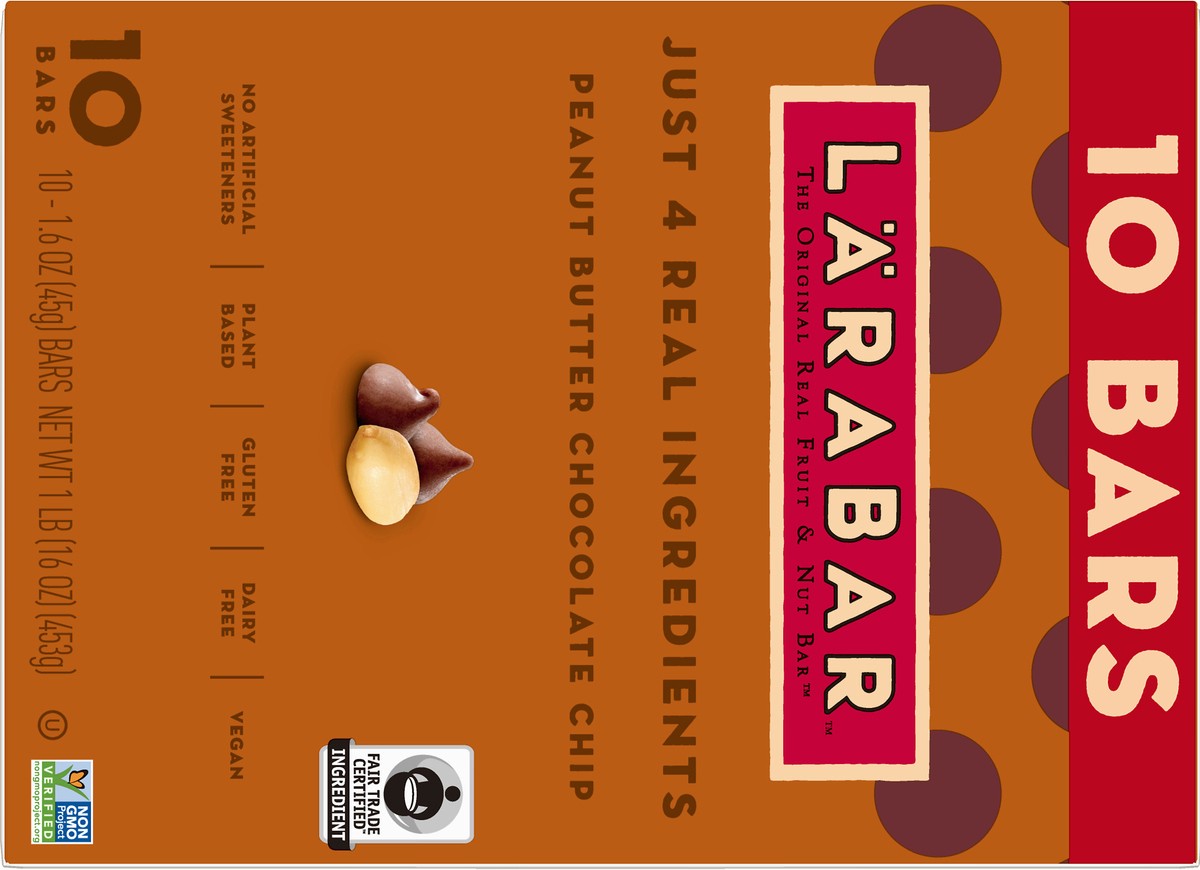 slide 2 of 13, LÄRABAR Peanut Butter Chocolate Chip Fruit & Nut Bar 10 ea, 10 ct; 16 oz