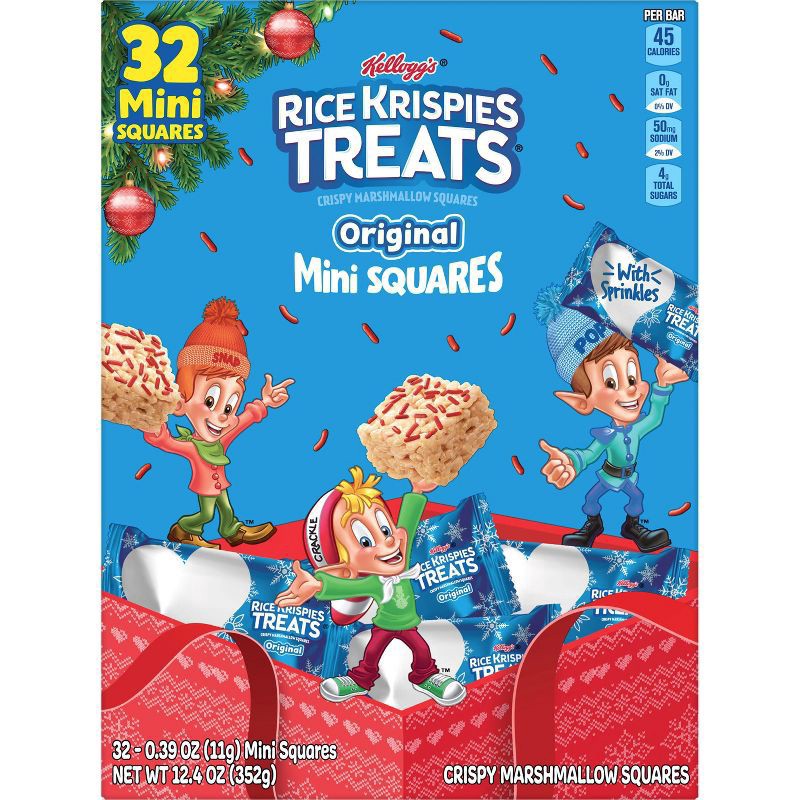 slide 3 of 5, Rice Krispies Treats Mini Marshmallow Cereal Bars, Holiday Snacks, Snack Bars, Original with Holiday Sprinkles, 12.4oz Box, 32 Bars, 12.4 oz