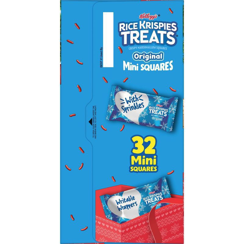 slide 4 of 5, Rice Krispies Treats Mini Marshmallow Cereal Bars, Holiday Snacks, Snack Bars, Original with Holiday Sprinkles, 12.4oz Box, 32 Bars, 12.4 oz