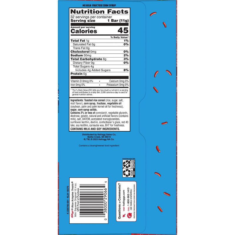 slide 2 of 5, Rice Krispies Treats Mini Marshmallow Cereal Bars, Holiday Snacks, Snack Bars, Original with Holiday Sprinkles, 12.4oz Box, 32 Bars, 12.4 oz