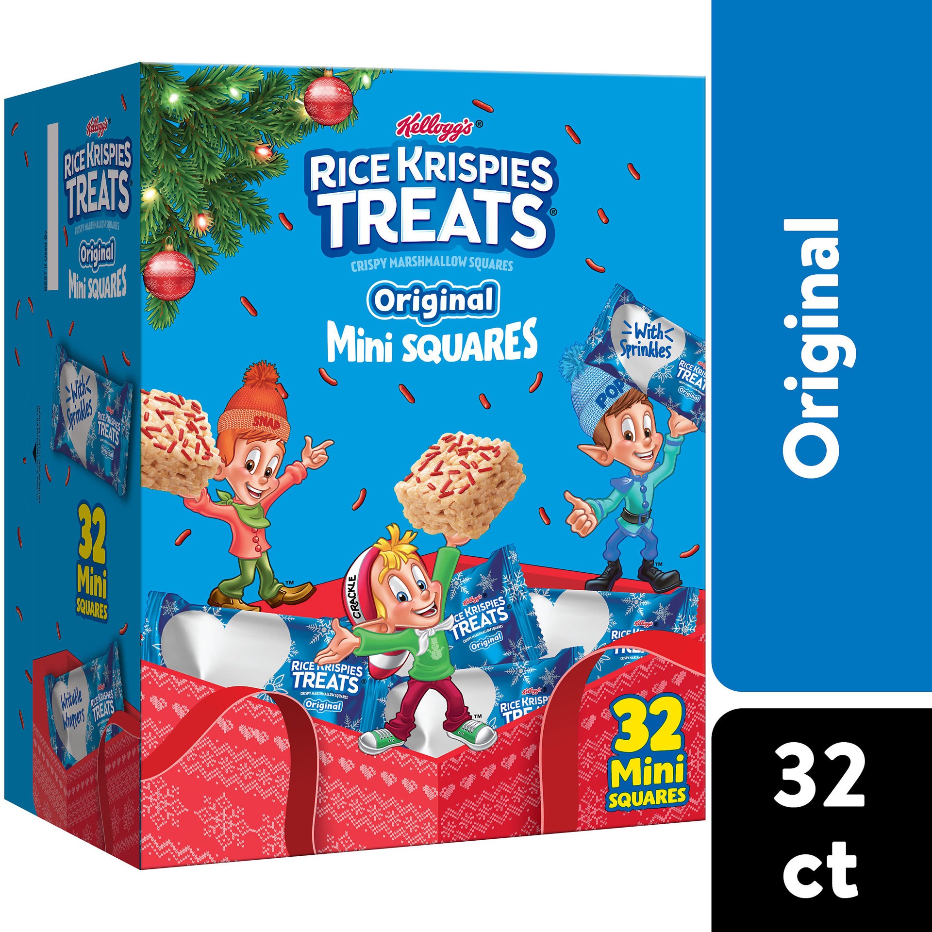 slide 1 of 5, Rice Krispies Treats Mini Marshmallow Cereal Bars, Holiday Snacks, Snack Bars, Original with Holiday Sprinkles, 12.4oz Box, 32 Bars, 12.4 oz