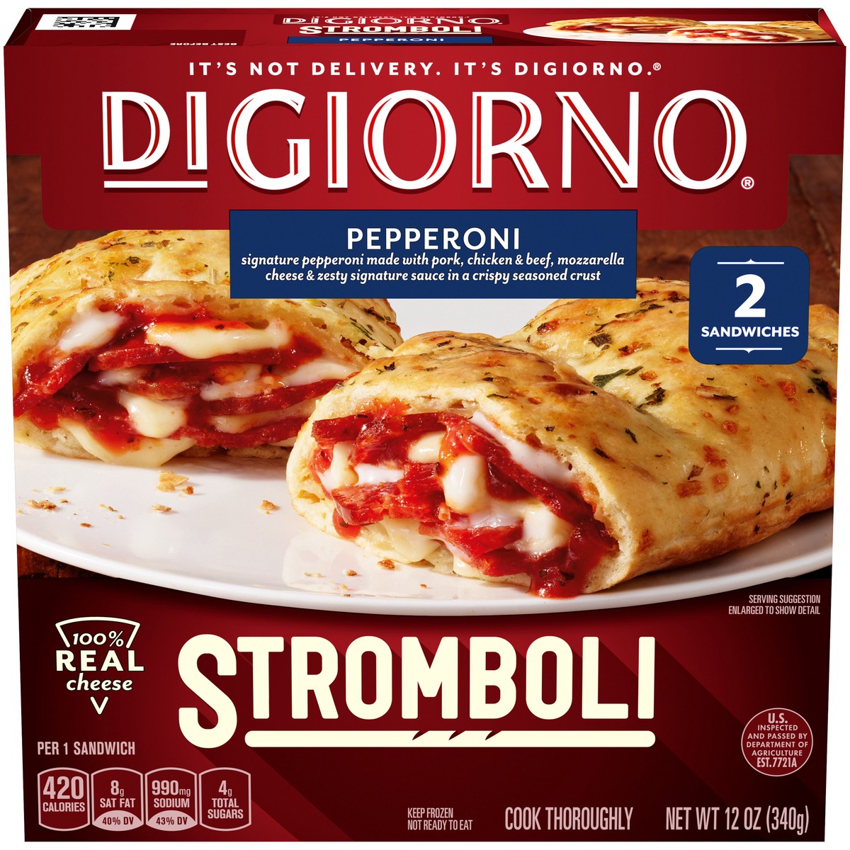 slide 1 of 1, DIGIORNO Stromboli, Pepperoni Frozen Stromboli, 12 oz