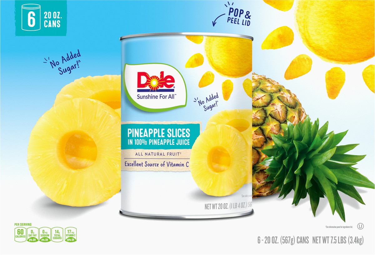 slide 13 of 14, Dole Pineapple Slices in 100% Pineapple Juice 6-20 oz. Cans, 6 ct