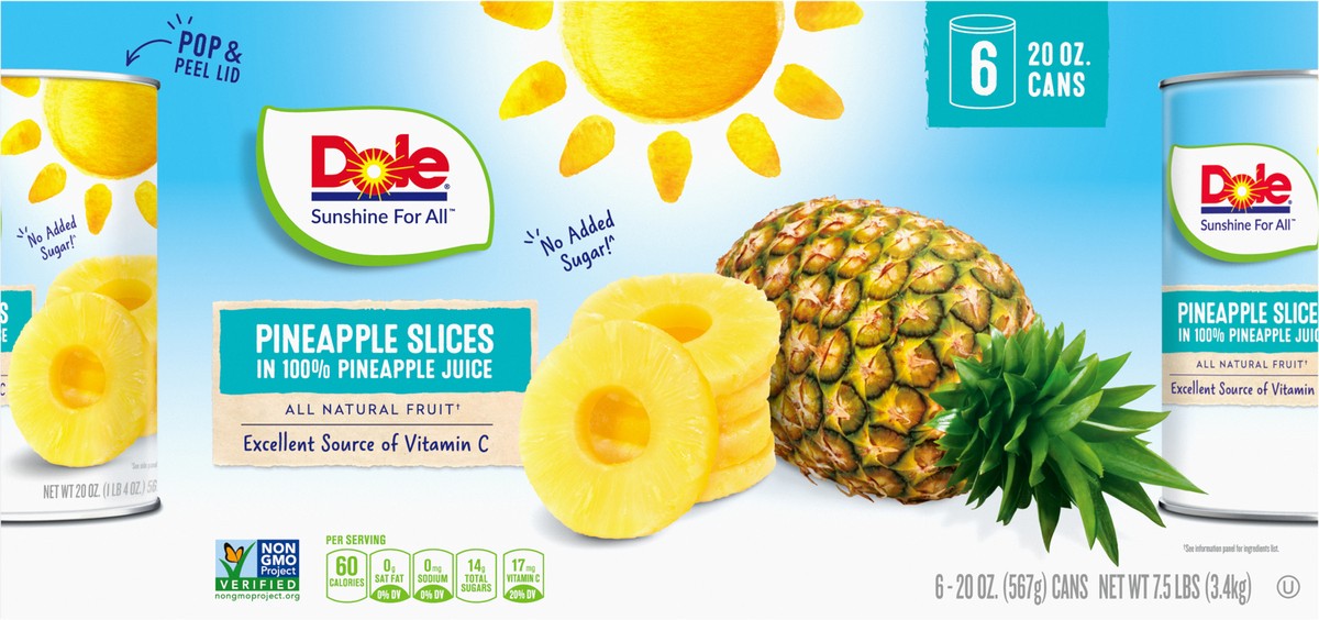 slide 4 of 14, Dole Pineapple Slices in 100% Pineapple Juice 6-20 oz. Cans, 6 ct