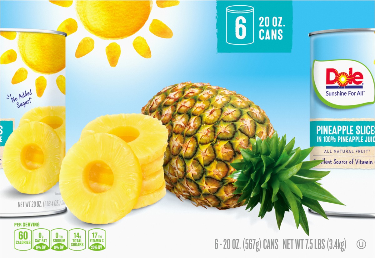 slide 9 of 14, Dole Pineapple Slices in 100% Pineapple Juice 6-20 oz. Cans, 6 ct