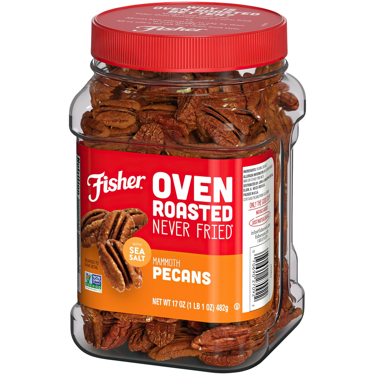 slide 9 of 14, Fisher Oven Roasted Never Fried Mammoth Pecans with Sea Salt 6-17 oz. Jars, 102 oz