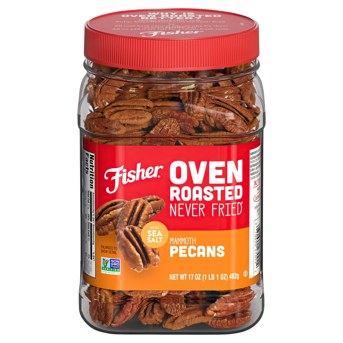 slide 7 of 14, Fisher Oven Roasted Never Fried Mammoth Pecans with Sea Salt 6-17 oz. Jars, 102 oz