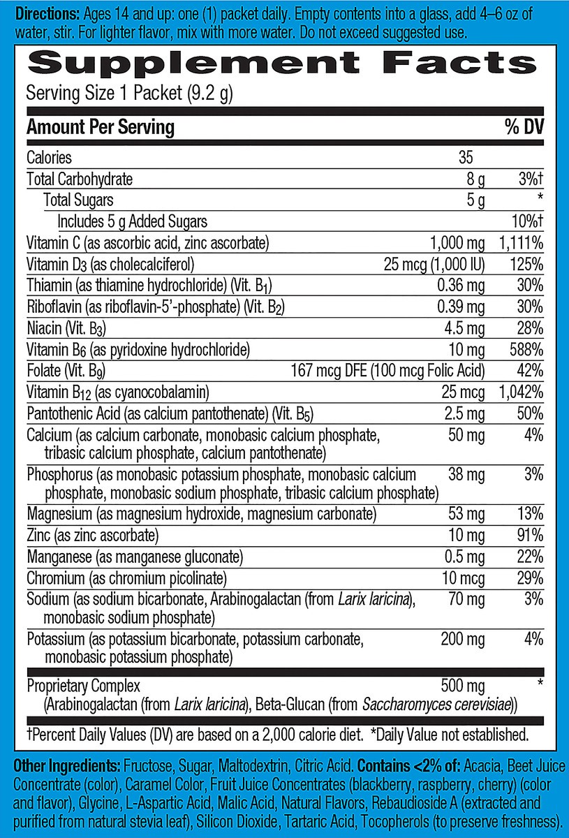 slide 2 of 7, Emergen-C Immune Plus 10 Pack 1000 mg Raspberry Vitamin C + Vitamin D & Zinc 10 ea, 10 ct