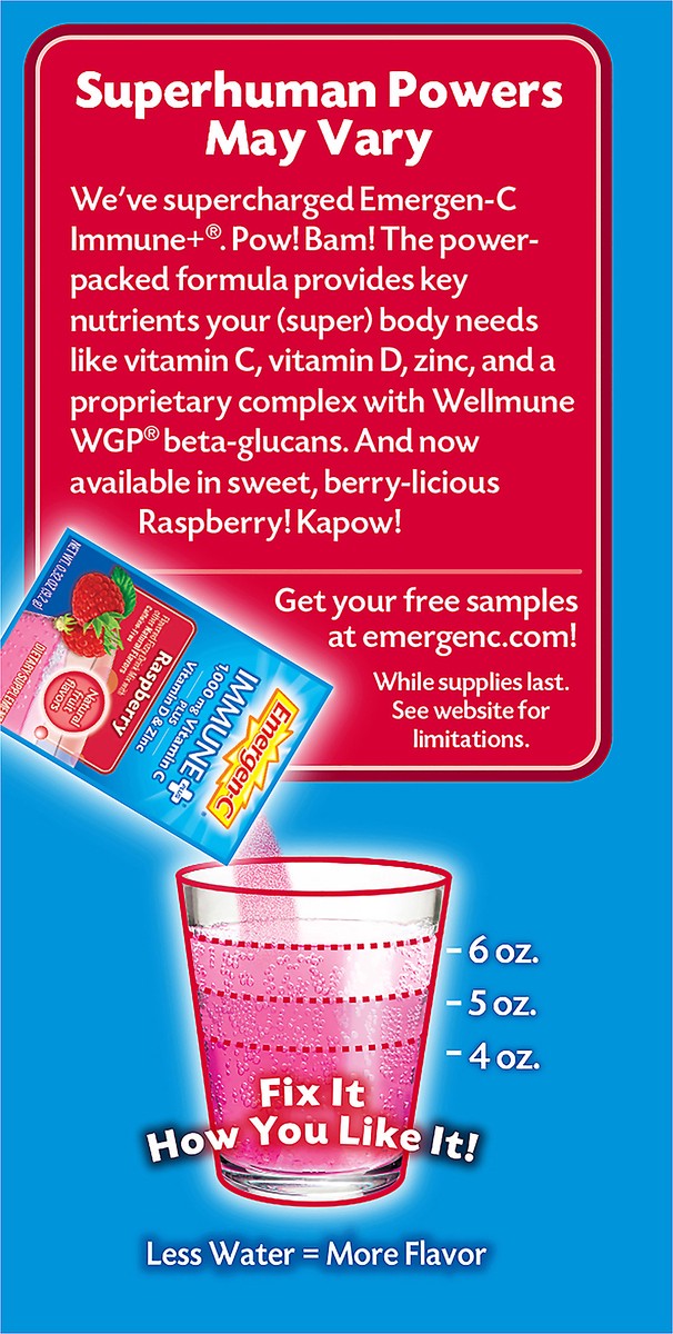 slide 6 of 7, Emergen-C Immune Plus 10 Pack 1000 mg Raspberry Vitamin C + Vitamin D & Zinc 10 ea, 10 ct