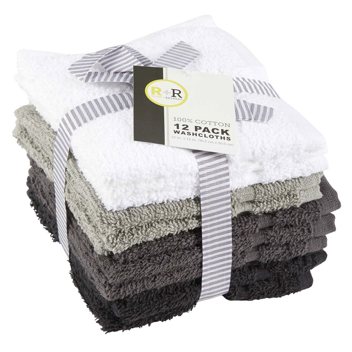 slide 1 of 5, R+R Washcloth Grey, 12 ct