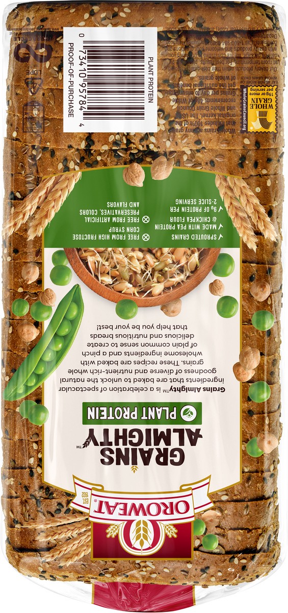 slide 9 of 11, Oroweat Grains Almighty Plant Protein Bread, 20 oz, 20 fl oz
