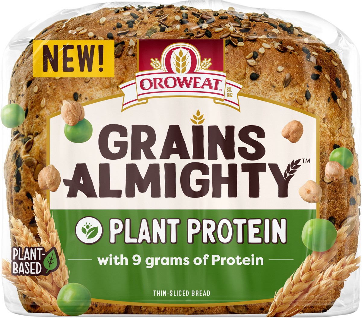 slide 5 of 11, Oroweat Grains Almighty Plant Protein Bread, 20 oz, 20 fl oz