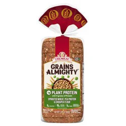 Oroweat Grains Almighty Plant Protein Bread, 20 oz, Whole Grains Pre-sliced Protein Bread, Bag