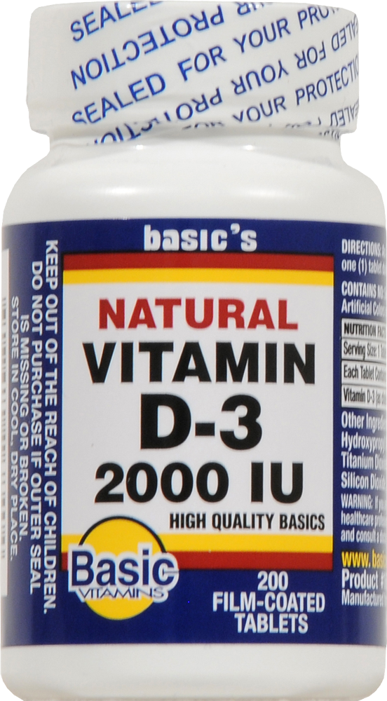 slide 1 of 1, Basic Vitamins Natural Vitamin D Tablets 2000Iu, 200 ct