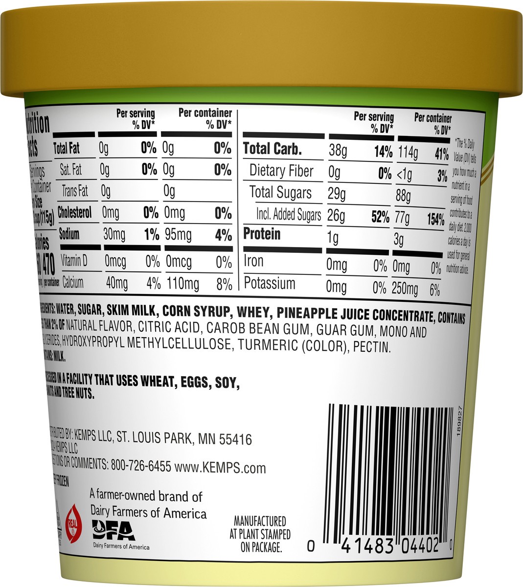 slide 10 of 14, Kemps Fat Free Pineapple Sherbet 1 pt, 