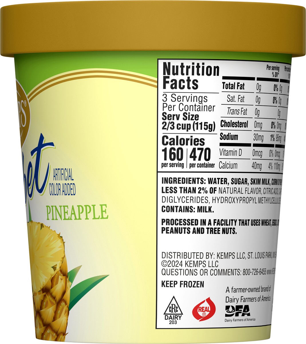 slide 14 of 14, Kemps Fat Free Pineapple Sherbet 1 pt, 