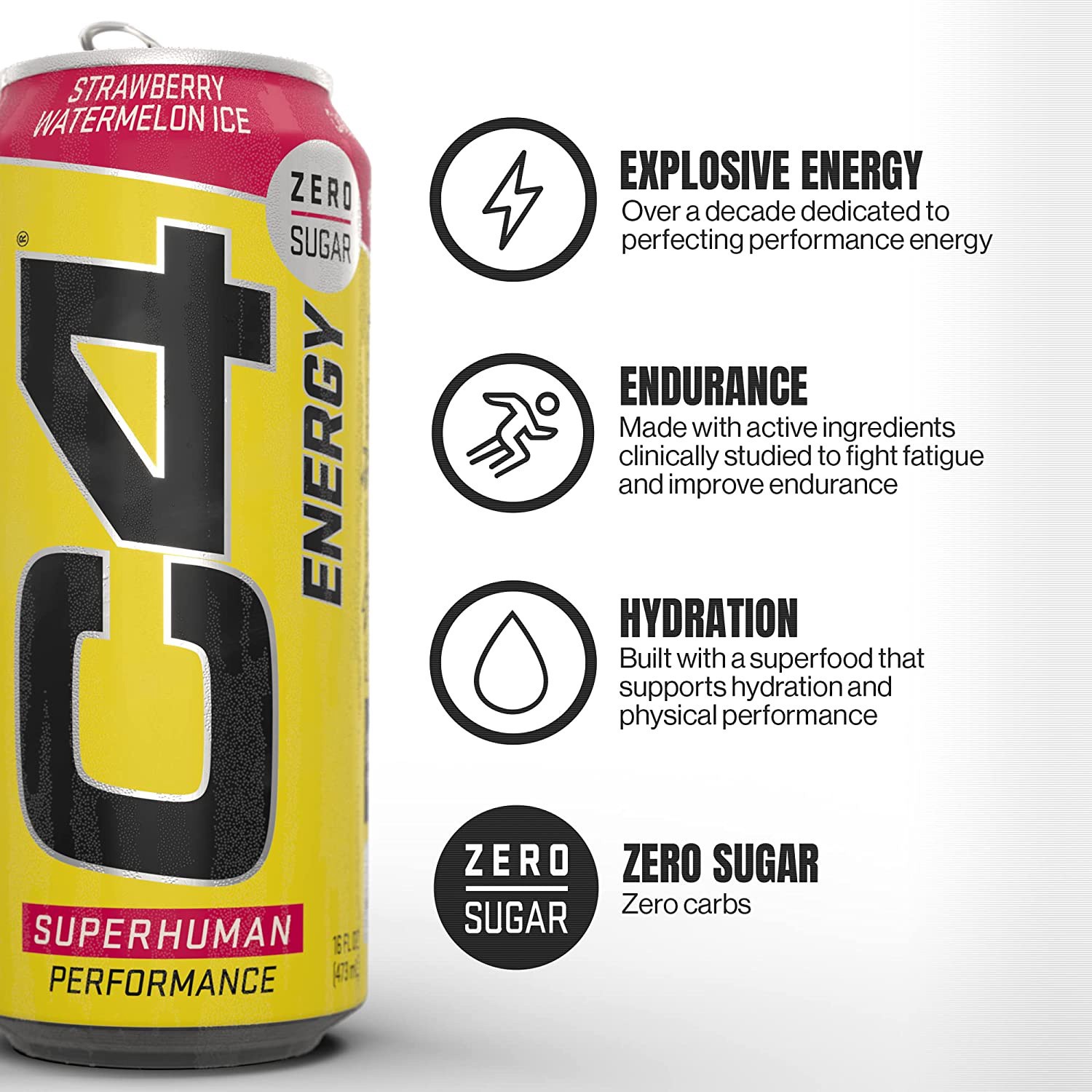 slide 2 of 4, C4 Energy, C4 Energy - Yellow Can, Carbonated, Strawberry Watermelon Ice, 12 oz