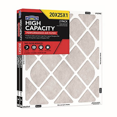 slide 1 of 1, Hill Country Fare High Capacity Performance Fiberglass Air Filters,2ct., 20 in x 25 in x 1 in