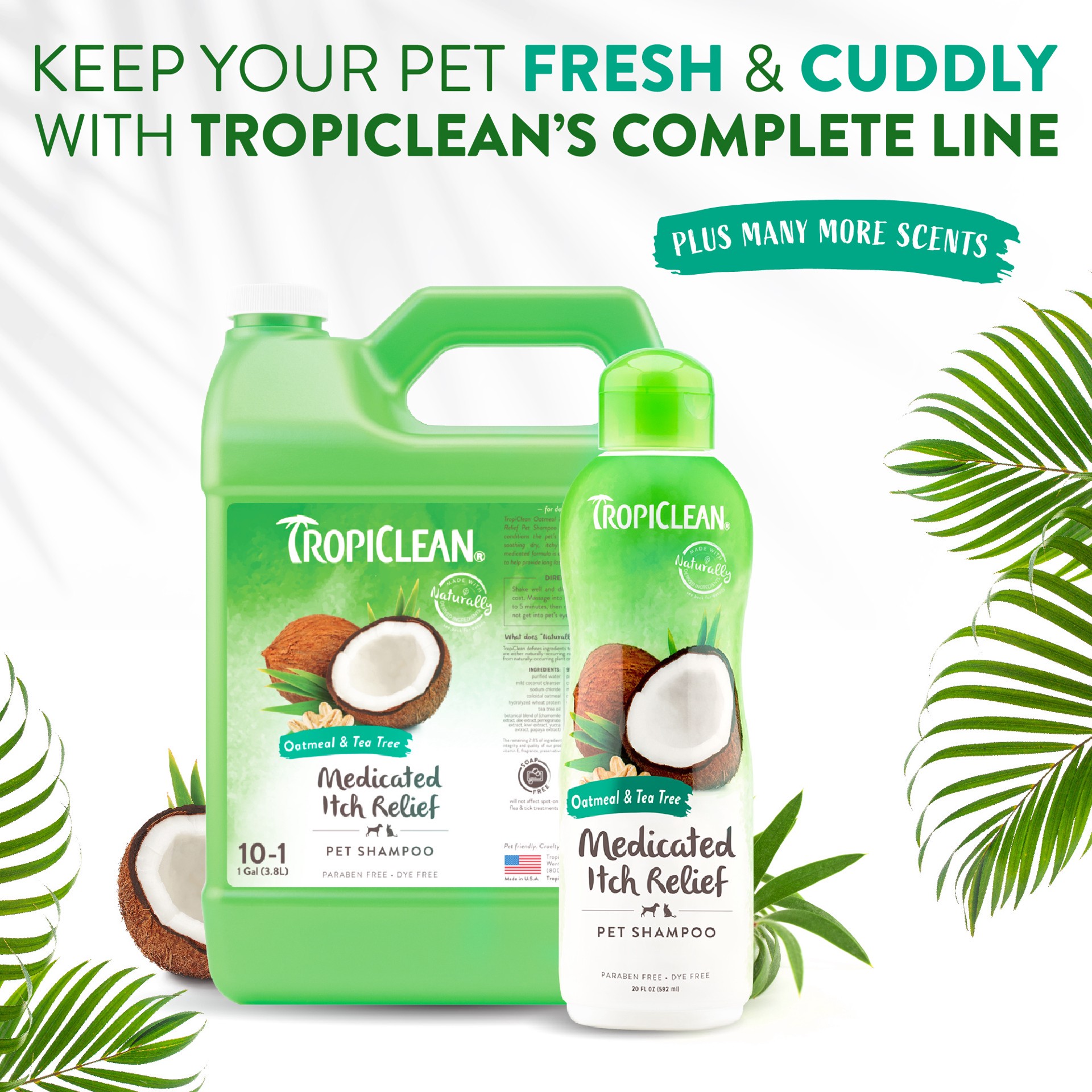 slide 4 of 10, TropiClean Oatmeal & Tea Tree Medicated Itch Relief Shampoo for Pets, 20oz, 20 oz