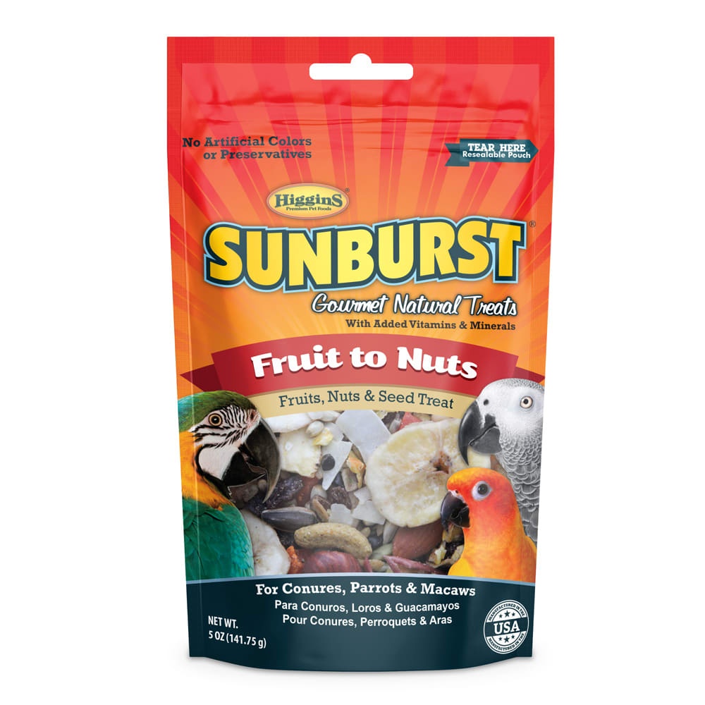 slide 1 of 1, Higgins Sunburst Fruits to Nuts Gourmet Treats for Conures, Parrots & Macaws, 5 oz