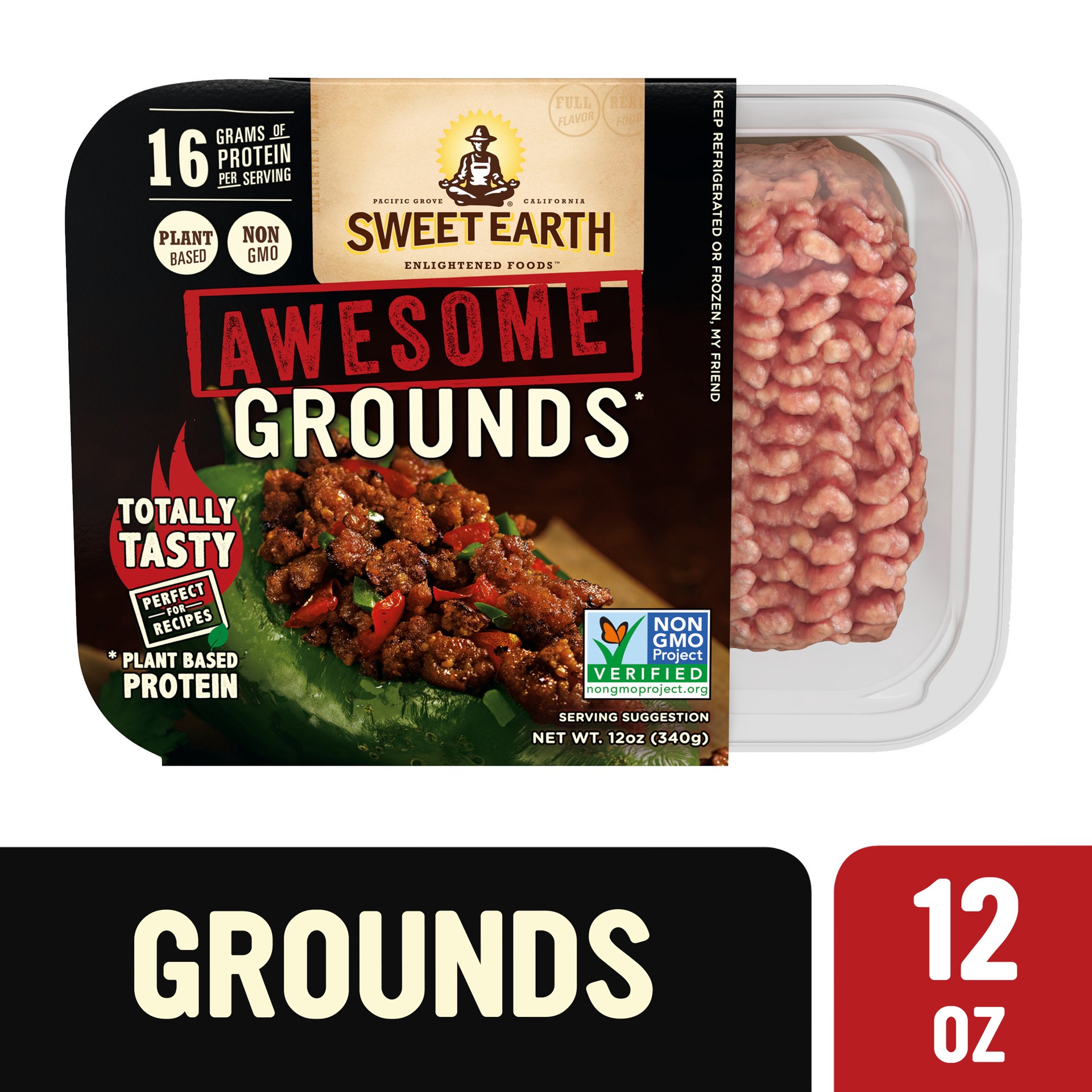 slide 1 of 9, Sweet Earth Plant Based Protein Awesome Meatless Grounds 12 Oz - Plant Based Protein for Vegetarian Tacos, 12 oz