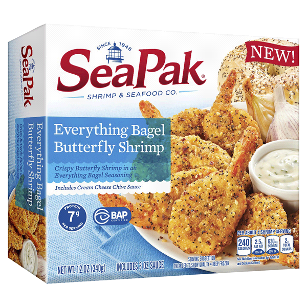 slide 1 of 1, SeaPak Seapak Everything Bagel Butterfly Shrimp, 12 oz