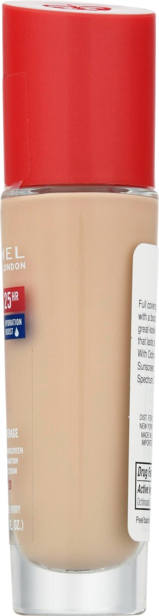 slide 9 of 13, Rimmel London SPF 20 True Ivory 103 Lasting Finish Full Coverage Liquid Foundation 1 fl oz, 30 ml