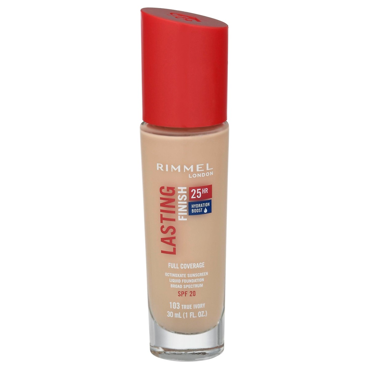 slide 4 of 13, Rimmel London SPF 20 True Ivory 103 Lasting Finish Full Coverage Liquid Foundation 1 fl oz, 30 ml